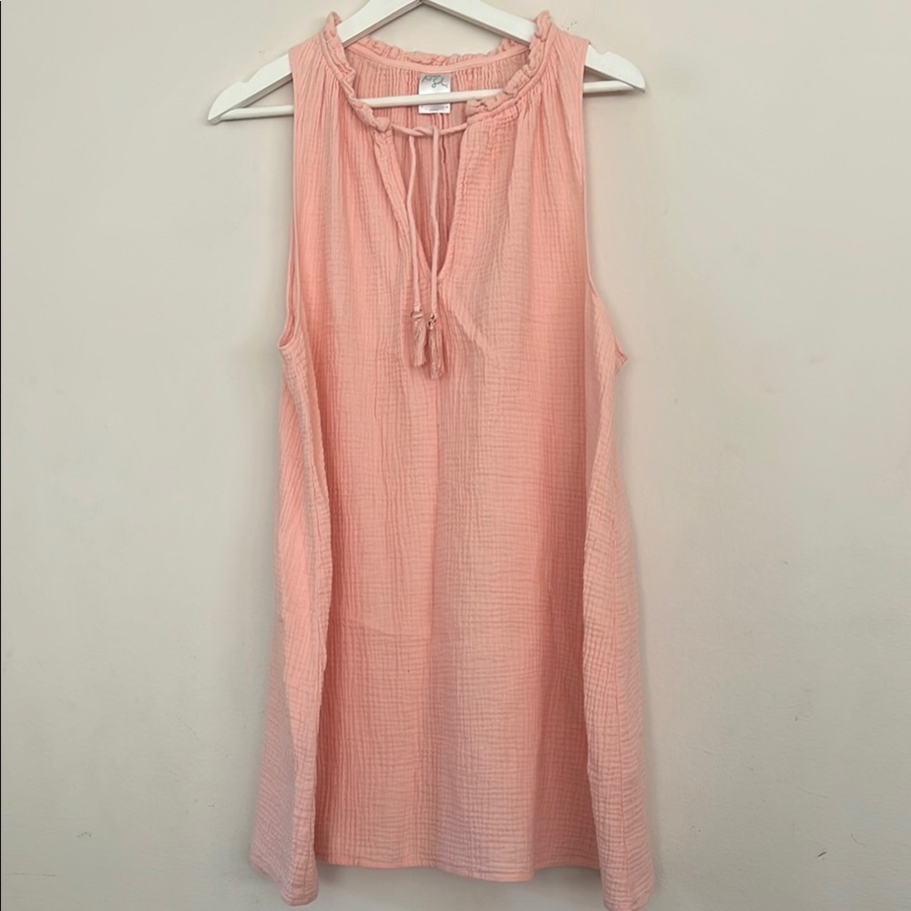 Kona Sol Pink Pleated Tie Front Sundress